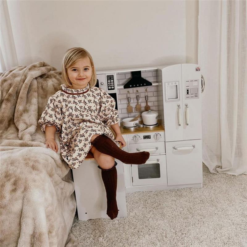 CUCINA GIOCATTOLO PER BAMBINI 3-6 ANNI IN LEGNO CON SUONI E 14 ACCESSORI BIANCA