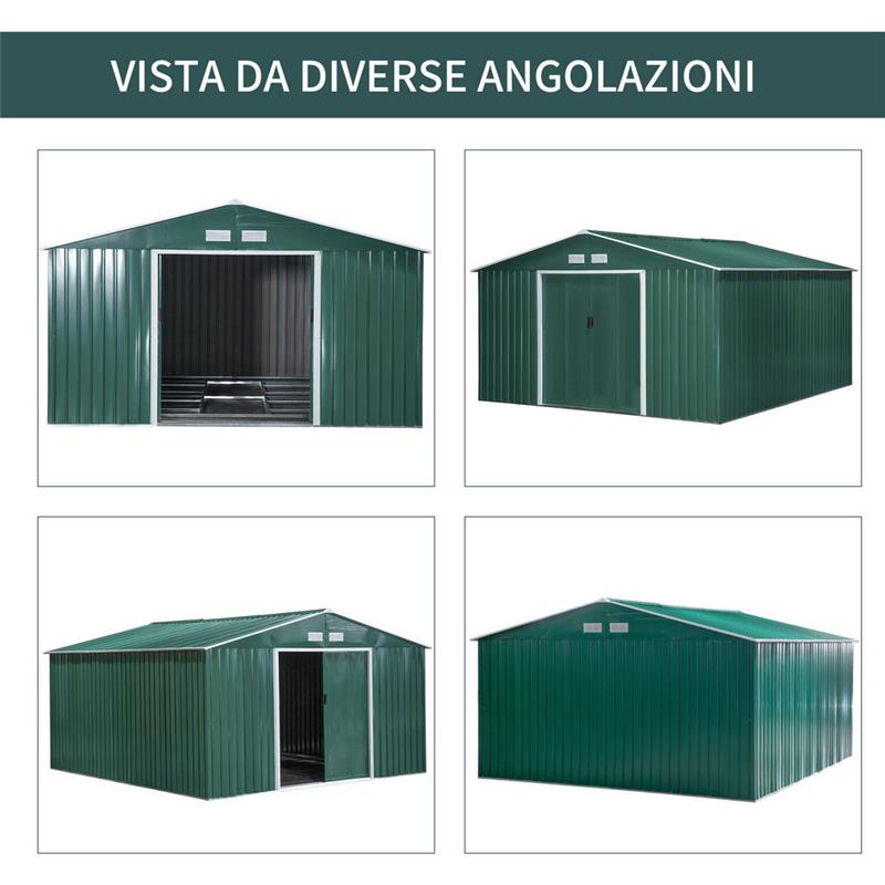 CASETTA DA GIARDINO CON 2 PORTE SCORREVOLI E IN ACCIAIO 340 X 386 X200CM VERDE
