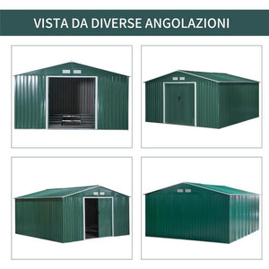 CASETTA DA GIARDINO CON 2 PORTE SCORREVOLI E IN ACCIAIO 340 X 386 X200CM VERDE