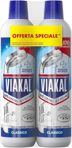 VIAKAL N 1° CONTRO IL CALCARE CLASSICO EXTRA BRILLANTEZZA SULLE CROMATURE AIUTA A COMBATTERE I CATTIVI ODORI 2X 720 ML