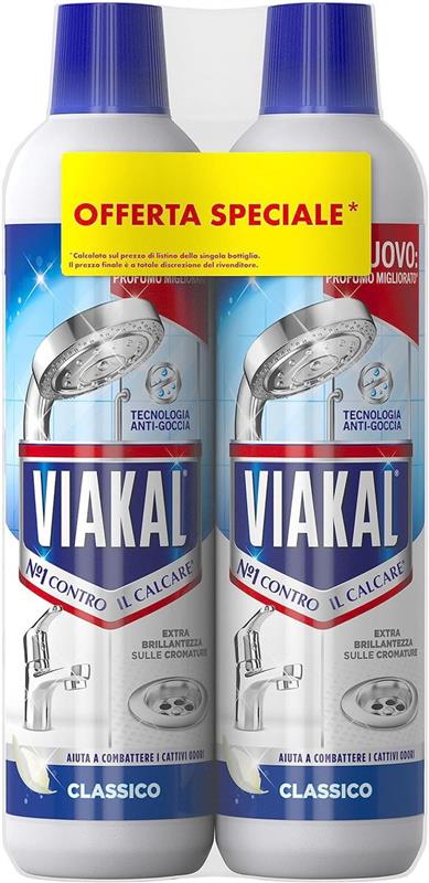 VIAKAL N 1° CONTRO IL CALCARE CLASSICO EXTRA BRILLANTEZZA SULLE CROMATURE AIUTA A COMBATTERE I CATTIVI ODORI 2X 720 ML