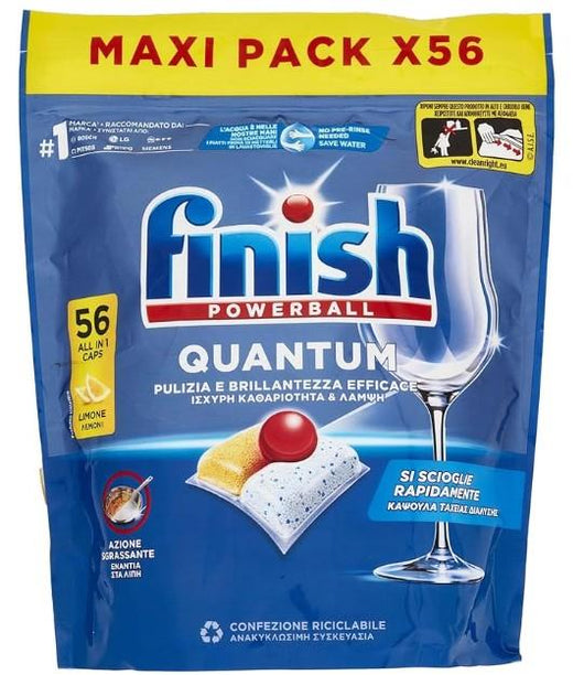 FINISH POWERBALL QUANTUM PULIZIA E BRILLANTEZZA EFFICACE PER LAVASTOVIGLIE SI SCIOGLIE RAPIDAMENTE FRAGRANZA LIMONE 56 CAPSULE