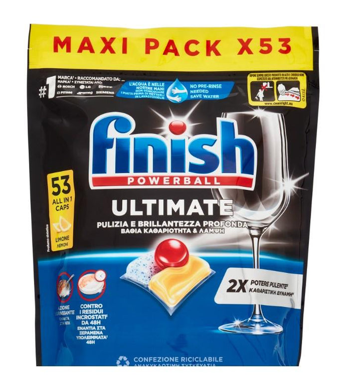 FINISH POWERBALL ULTIMATE PULIZA E BRILLANTEZZA PROFONDA PER LAVASTOVIGLIE FRAGRANZA LIMONE 53 CAPSULE