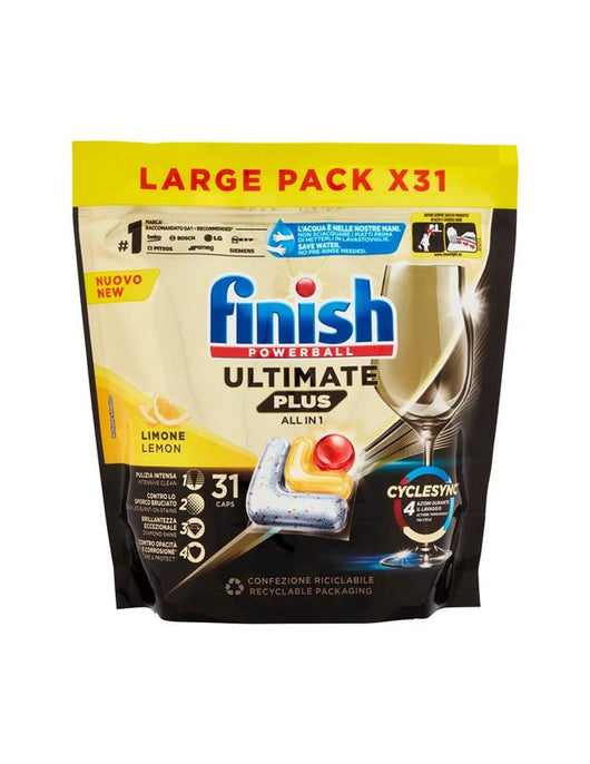 FINISH POWERBALL ULTIMATE PLUS PULIZIA INTENSA PER LAVASTOVIGLIE BRILLANTEZZA ECCEZIONALE FRAGRANZA LIMONE 31 CAPSULE