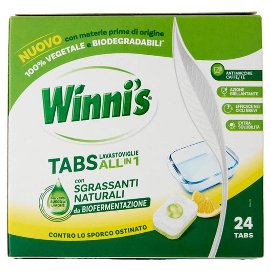 WINNI'S LAVASTOVIGLIE CON SGRASSANTI NATURALI ANTIMACCHIA AZIONE BRILLANTE EFFICAE CONTRO LO SPORCO OSTINATO CON VERO SUCCO DI LIMONE 24 CAPSULE