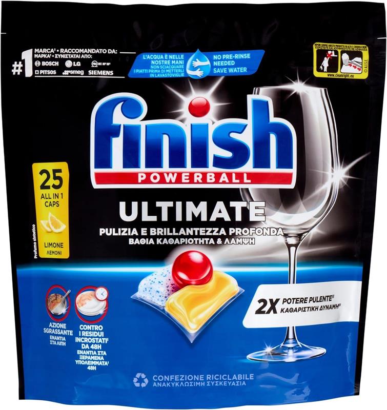 FINISH POWERBALL ULTIMATE PULIZIA E BRILLANTEZZA PROFONDA CONTRO I RESIDUI INCROSTATI DA 48H 25 CAPSULE FRAGRANZA LIMONE
