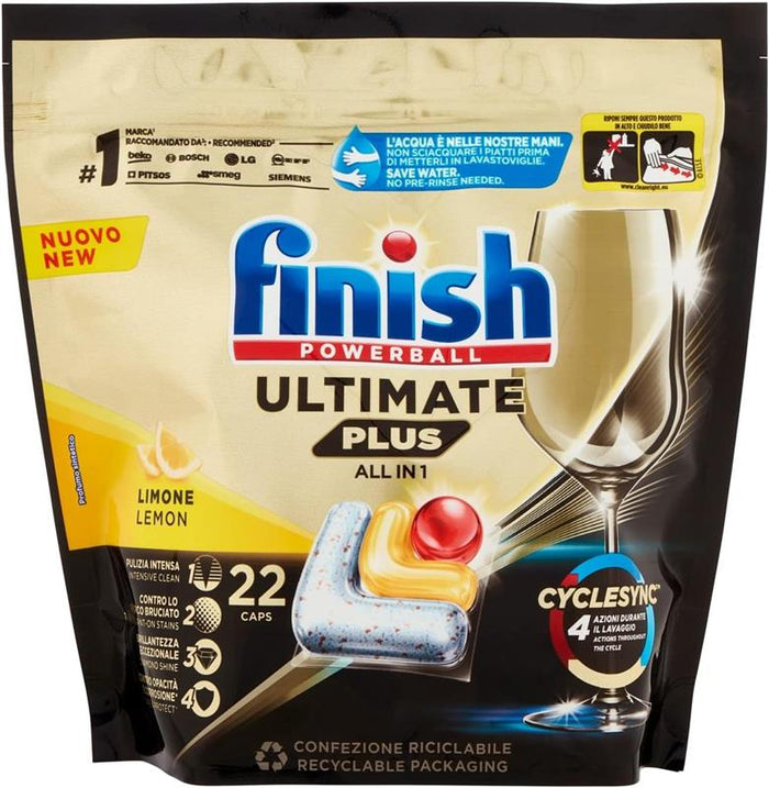 FINISH POWERBALL ULTIMATE PLUS ALL IN 1 PULIZIA INTENSA 4 AZIONI DURANTE IL LAVAGGIO 22 CAPSULE FRAGRANZA LIMONE