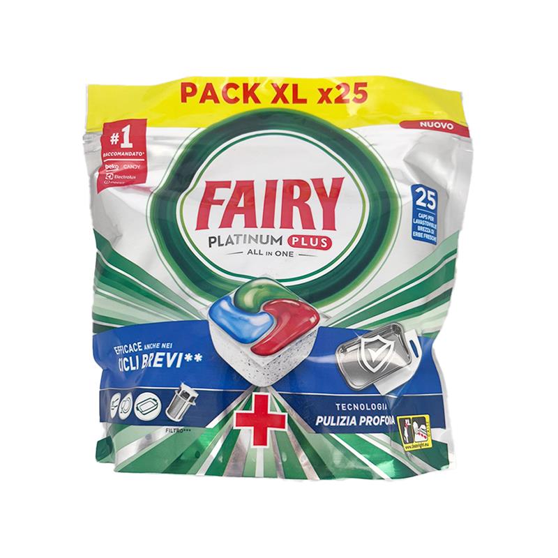 FAIRY TABS PLATINUM PLUS EFFICE ANCHE NEI CICLI BREVI CON TECNOLOGIA PULIZIA PROFONDA 25 CAPSULE PER LAVASTOVIGLIE BREZZA DI ERBE FRESCE