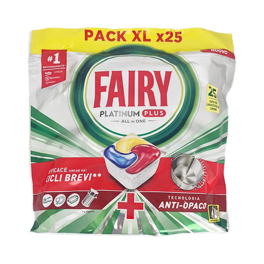 FAIRY PLATINUM PLUS EFFICACE ANCHE NEI CICLI BREVI E TECNOLOGIA ANTI OPACO 25 CAPSULE PER LAVASTOVIGLIE FRAGRANZA AL LIMONE