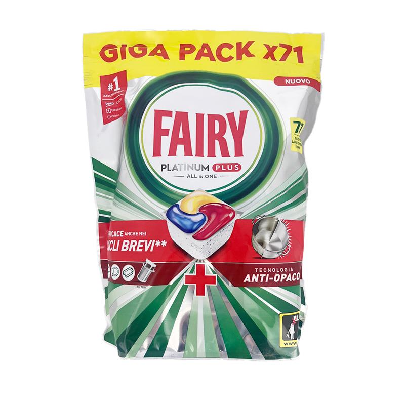 FAIRY PLATINUM PLUS EFFICACE ANCHE NEI CICLI BREVI E TECNOLOGIA ANTI OPACO 71 CAPSULE FRAGRANZA LIMONE
