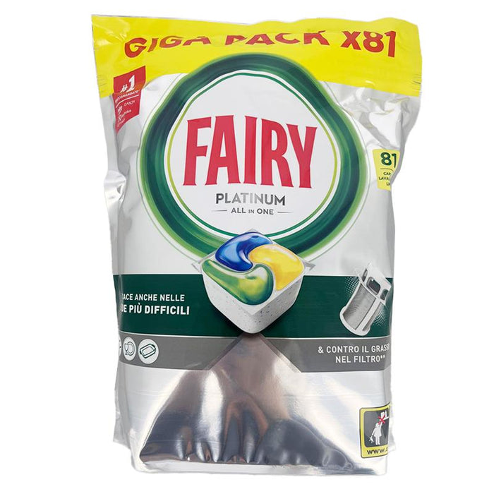FAIRY TABS PLATINUM 81 CAPSULE PER LAVASTOVIGLIE FRAGRANZA AL LIMONE EFFICACE ANCHE NELLE SFIDE PIÙ DIFFICILI E CONTRO IL GRASSO NEL FILTRO
