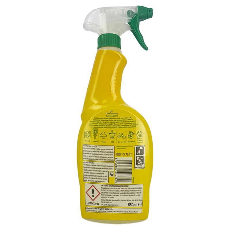 CIF GREENACTIVE CREMA SPRAY SGRASSATORE ULTRA POTENTE FACILE DA RISCIACQUARE FRAGRANZA LIMONE 650 ML