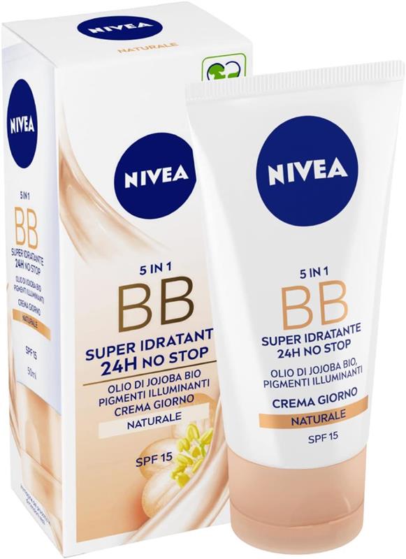 NIVEA 5 IN 1 BB SUPER IDRATANTE 24H NO STOP CON OLIO DI JOJOBA BIO PIGMENTI ILLUMINANTI CREMA GIORNO NATURALE 50 ML