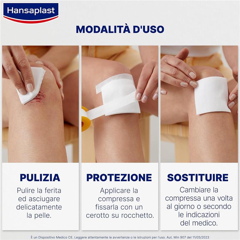 HANSAPLAST COMPRESSA SOFT STERILE 7,5X7,5 CM GARZA MORBIDA PRIMO SOCCORSO DETERGERE E PROTEGGERE LE FERITE 10PZ