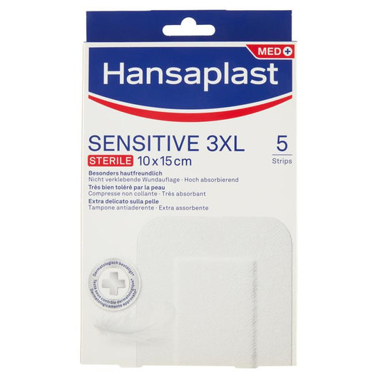 HANSAPLAST CEROTTI SENSITIVE 3XL MEDICAZIONE FERITE MEDIO-GRANDI IPOALLERGENICI SENZA LATTICE 5 PEZZI 8 X 10 CM OKX
