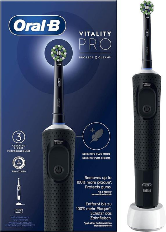 ORAL B SPAZZOLINO ELETTRICO PRO VITALITY NERO RIMUOVE FINO AL 100% IN PIÙ DI PLACCA PROTEGGE LE GENGIVE SUPER DELICATO