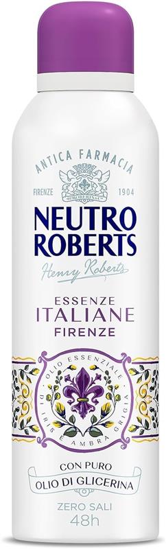 NEUTRO ROBERTS DEODORANTE SPRAY FIRENZE SENZA SALI DI ALLUMINIO IRIS E AMBRA GRIGIA UOMO 200 ML 48H