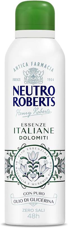 NEUTRO ROBERTS DEODORANTE SPRAY DOLOMITI SENZA SALI DI ALLUMINIO MAGNOLIA E MUSCHIO BIANCO OLIO DI GLICERINA 200 ML 48H
