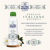 NEUTRO ROBERTS DEODORANTE SPRAY DOLOMITI SENZA SALI DI ALLUMINIO MAGNOLIA E MUSCHIO BIANCO OLIO DI GLICERINA 200 ML 48H