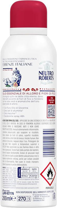 NEUTRO ROBERTS DEODORANTE SPRAY ROMA SENZA SALI DI ALLUMINIO FIORI DI FICO DEODORANTE DONNA E UOMO 200 ML 48H