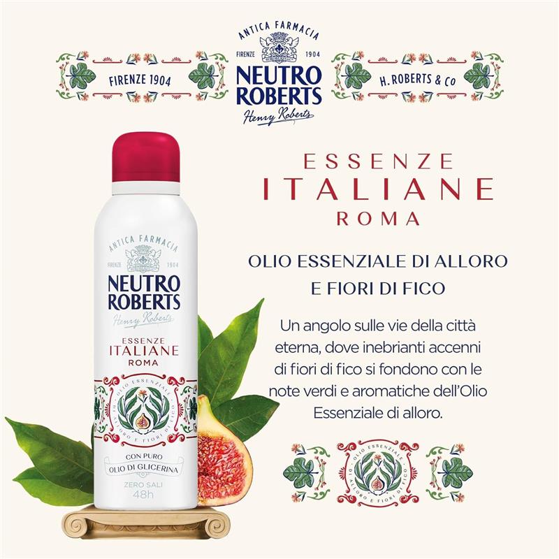 NEUTRO ROBERTS DEODORANTE SPRAY ROMA SENZA SALI DI ALLUMINIO FIORI DI FICO DEODORANTE DONNA E UOMO 200 ML 48H