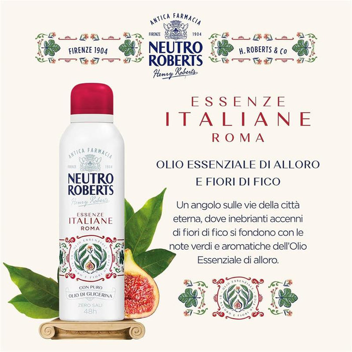 NEUTRO ROBERTS DEODORANTE SPRAY ROMA SENZA SALI DI ALLUMINIO FIORI DI FICO DEODORANTE DONNA E UOMO 200 ML 48H