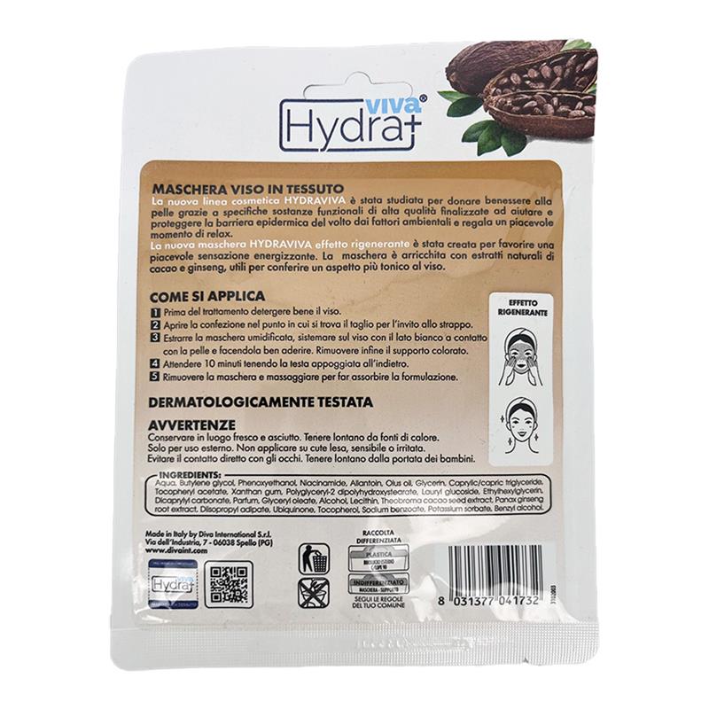 HYDRA VIVA MASCHERA IN TESSUTO TRATTAMENTO MONODOSE CON CACAO E GINSENG EFFETTO RIGENERANTE DERMATOLOGICAMENTE TESTATO