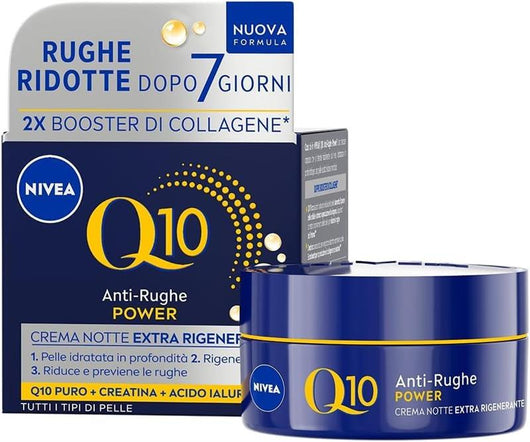 NIVEA CREMA VISO Q10 POWER NOTTE EXTRA RIGENERANTE ANTI RUGHE DOPO 7 GIORNI CON CREATINA + ACIDO IALURONICO 50ML