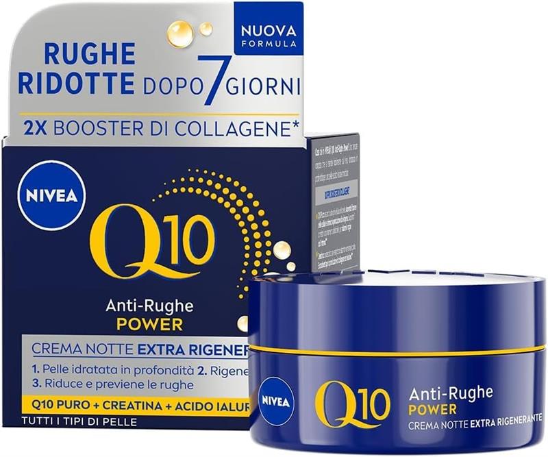 NIVEA CREMA VISO Q10 POWER NOTTE EXTRA RIGENERANTE ANTI RUGHE DOPO 7 GIORNI CON CREATINA + ACIDO IALURONICO 50ML