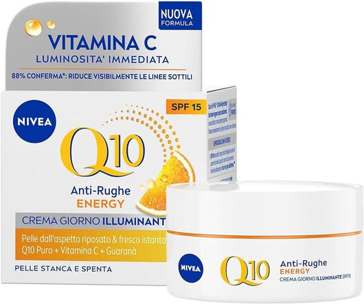 NIVEA  CREMA VISO Q10  ENERGY GIORNO ILLUMINANTE SPF1 RIDUCE VISIBILMENTE LE LINEE SOTTILI CON VITAMINA C + GUARANÀ 50ML