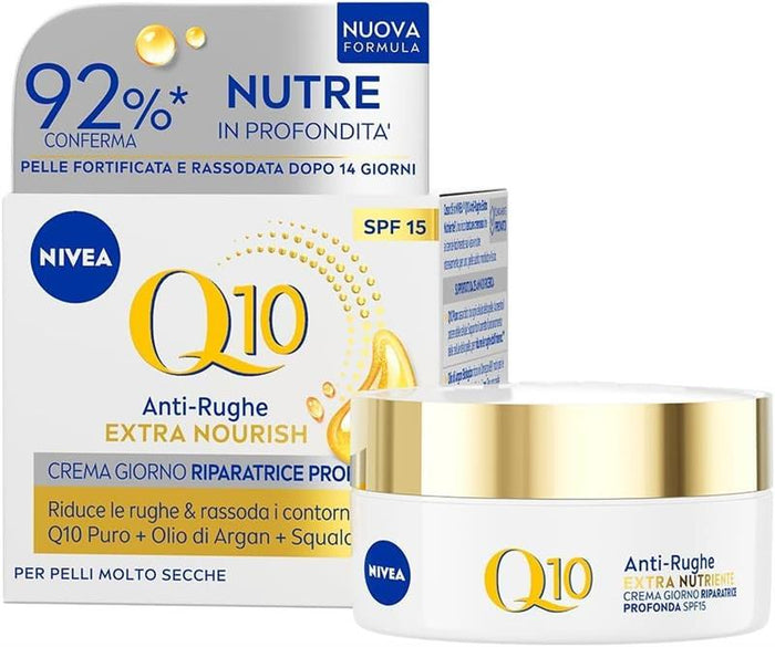 NIVEA CREMA VISO Q10 GOLD PELLE FORTIFICATA E RASSODATA DOPO 14 GIORNI CON OLIO DI ARGAN + SQUALANE 50ML