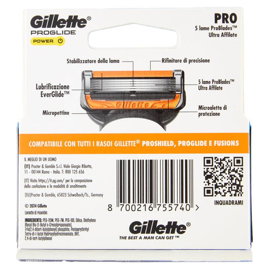 GILLETTE PROGLIDE LAME ULTRA AFFILATE STABILIZZAZIONE E LUBRIFICAZIONE EVERGLIDE RIFINITORE DI PRECISIONE MICROALETTE DI PROTEZIONE 5 LAME