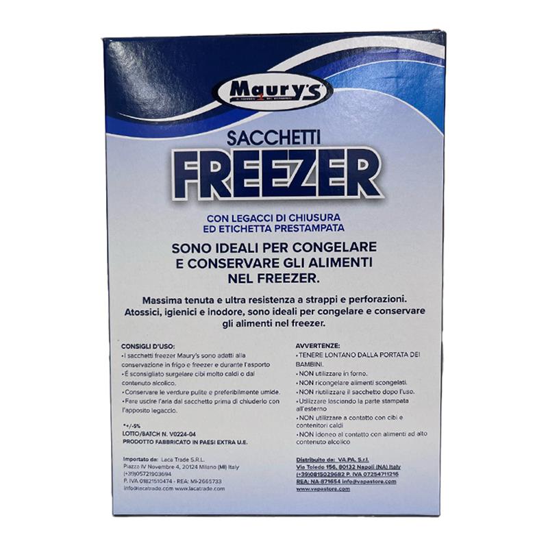 MAURY'S SACCHETTI FREEZER CON LEGACCI DI CHIUSURA ED ETICHETTA PRESTAMPATA 90 SACCHETTI MAXI SPESSORE 23X32 CM