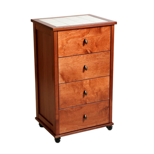 VESUVIO POKER CASSETTIERA CILIEGIO IN FAGGIO BASE INFERIORE DI BETULLA 4 CASSETTI PIANO MATTONELLE IN CERAMICA 84X49X39 CM OKX