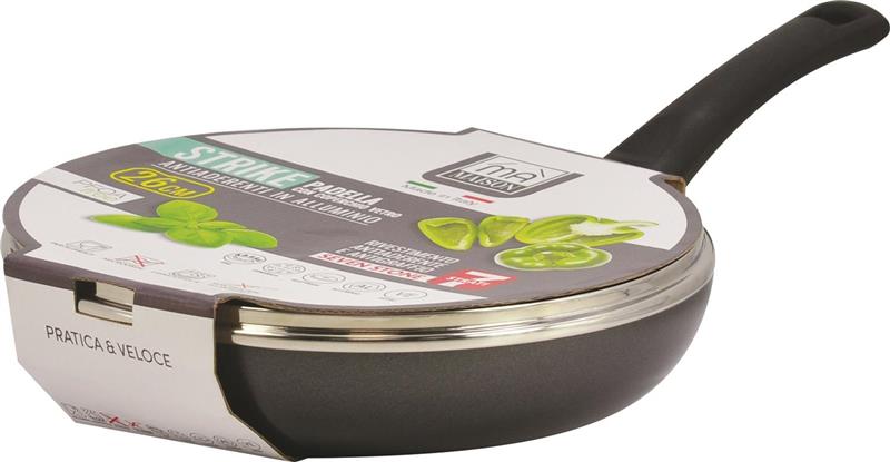 PADELLA STRIKE ANTIADERENTE E ANTIGRAFFIO IN ALLUMINIO CON COPERCHIO IN VETRO 26H CM OKX