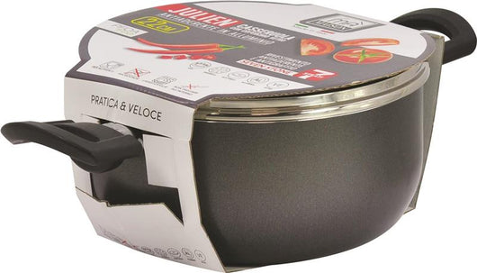 JULIEN CASSERUOLA  ANTIADERENTE ANTIGRAFFIO IN ALLUMINIO  CON COPERCHIO IN VETRO 22H CM OKX