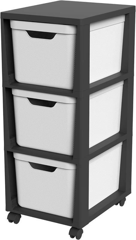 ROTHO CASSETTIERA TORRE CON ROTELLE DA ASSEMBLARE CAPACITÀ DI CARICO FINO 30 KG 3 CASSETTI IN PLASTICA COLORE BIANCO 80HX37X30 CM