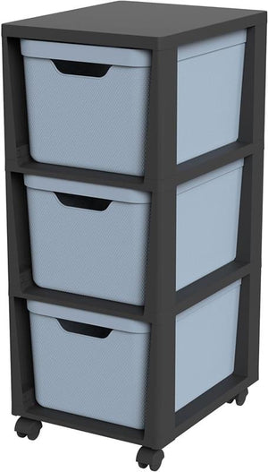 ROTHO CASSETTIERA TORRE CON ROTELLE DA ASSEMBLARE CAPACITÀ DI CARICO FINO 30 KG 3 CASSETTI IN PLASTICA COLORE BLU 80HX37X30 CM