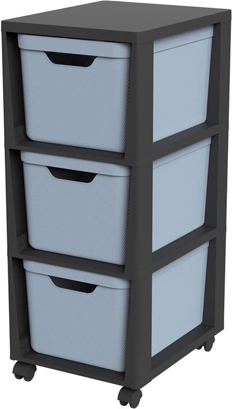 ROTHO CASSETTIERA TORRE CON ROTELLE DA ASSEMBLARE CAPACITÀ DI CARICO FINO 30 KG 3 CASSETTI IN PLASTICA COLORE BLU 80HX37X30 CM