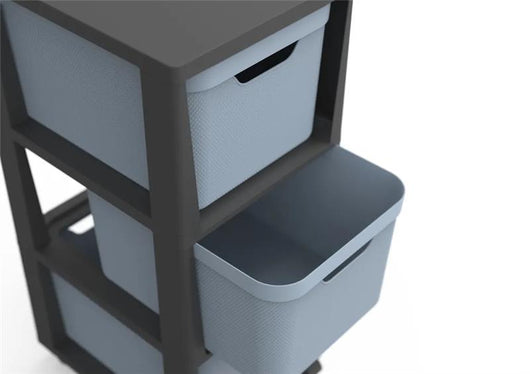 ROTHO CASSETTIERA TORRE CON ROTELLE DA ASSEMBLARE CAPACITÀ DI CARICO FINO 30 KG 3 CASSETTI IN PLASTICA COLORE BLU 80HX37X30 CM