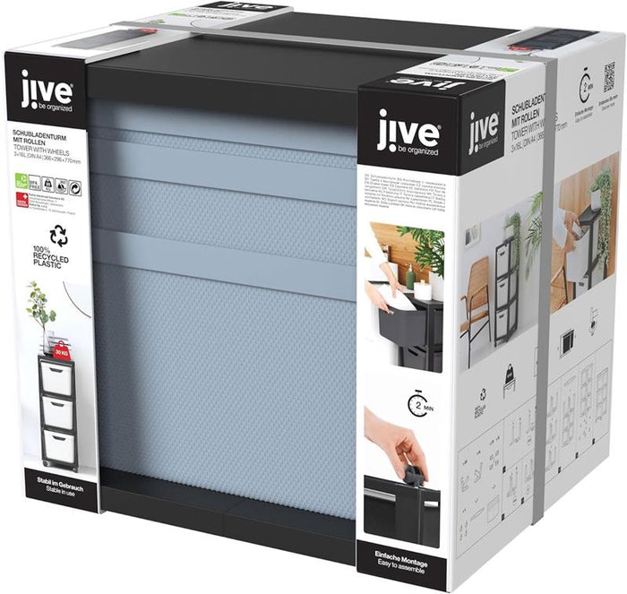 ROTHO CASSETTIERA TORRE CON ROTELLE DA ASSEMBLARE CAPACITÀ DI CARICO FINO 30 KG 3 CASSETTI IN PLASTICA COLORE BLU 80HX37X30 CM