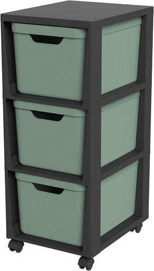 ROTHO CASSETTIERA TORRE CON ROTELLE DA ASSEMBLARE CAPACITÀ DI CARICO FINO 30 KG 3 CASSETTI IN PLASTICA COLORE VERDE 80HX37X30 CM