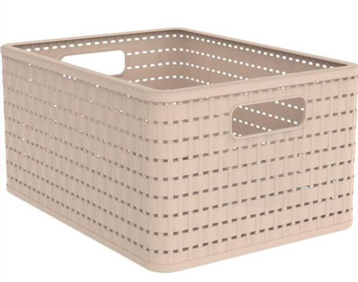 ROTHO CESTA COUNTRY MEADOW ROSE IN PLASTICA INTRECCIATO CON FORI PER MANIGLIE MULTIUSO SALVASPAZIO COLORE BEIGE 18LT 37X28HX18 CM OKX