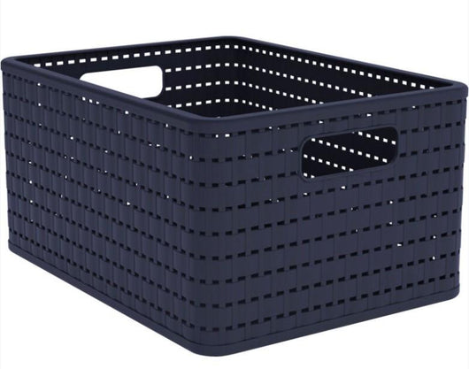 ROTHO CESTA COUNTRY MIDNIGHT BLUE IN PLASTICA INTRECCIATO CON FORI PER MANIGLIE MULTIUSO SALVASPAZIO COLORE BLU 18LT 37X28HX18 CM OKX