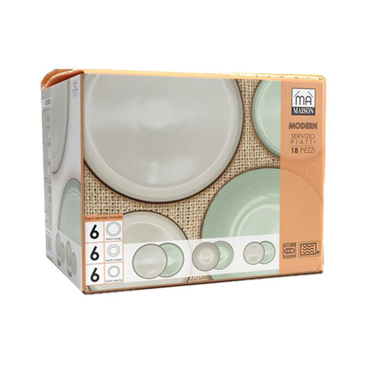 SERVIZIO PIATTI 18 PEZZI STILE MODERNO  COLORE BIANCO E VERDE ACQUA 6 PIATTI FONDI 6 PIATTI PIANI 6 FRUTTA OKX