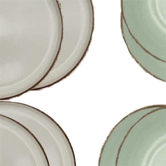 SERVIZIO PIATTI 18 PEZZI STILE MODERNO  COLORE BIANCO E VERDE ACQUA 6 PIATTI FONDI 6 PIATTI PIANI 6 FRUTTA OKX