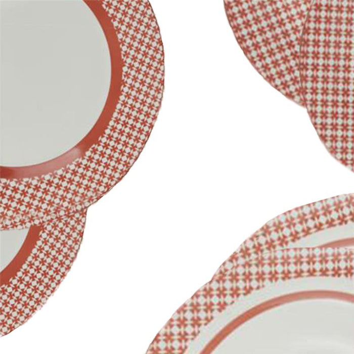 SERVIZIO PIATTI 18 PEZZI EFFETTO MOSAICO COLORE ROSSO 6 PIATTI FONDI 6 PIANI 6 FRUTTA OKX