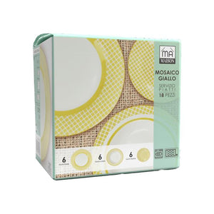 SERVIZIO PIATTI 18 PEZZI EFFETTO MOSAICO COLORE GIALLO 6 PIATTI FONDI 6 PIANI 6 FRUTTA OKX