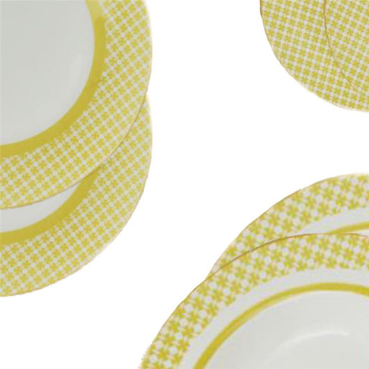 SERVIZIO PIATTI 18 PEZZI EFFETTO MOSAICO COLORE GIALLO 6 PIATTI FONDI 6 PIANI 6 FRUTTA OKX