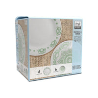 SERVIZIO PIATTI 12 PEZZI EFFETTO MANDALA COLORE VERDE 6 PIATTI PIANI 6 FONDI OKX